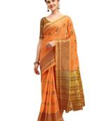 Orange woven linen saree with blouse
