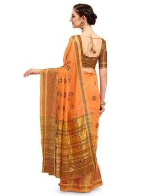 Orange woven linen saree with blouse 2