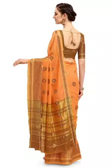 Orange woven linen saree with blouse