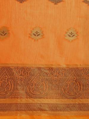 Orange woven linen saree with blouse 3