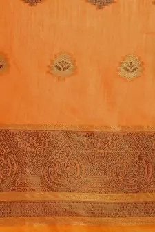 Orange woven linen saree with blouse