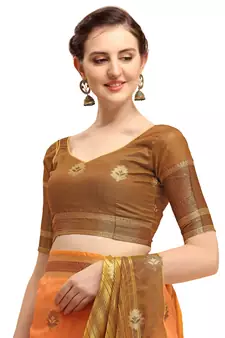 Orange woven linen saree with blouse