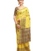 Yellow woven linen saree with blouse