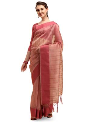 Pink woven organza saree with blouse 1