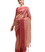 Pink woven organza saree with blouse