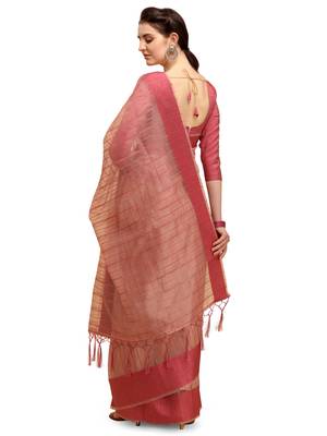 Pink woven organza saree with blouse 2