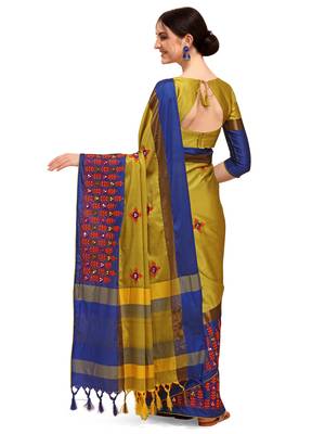 Yellow embroidered cotton silk saree with blouse 2