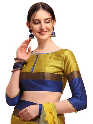 Yellow embroidered cotton silk saree with blouse 3