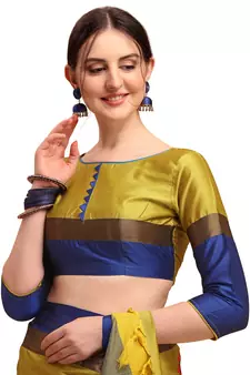 Yellow embroidered cotton silk saree with blouse