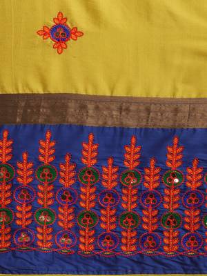 Yellow embroidered cotton silk saree with blouse 5