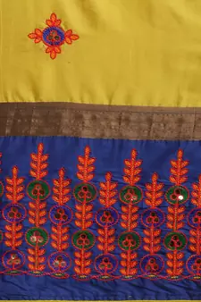 Yellow embroidered cotton silk saree with blouse