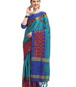 Light blue embroidered cotton silk saree with blouse