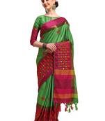 Green embroidered cotton silk saree with blouse