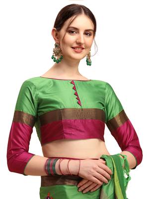 Green embroidered cotton silk saree with blouse 3