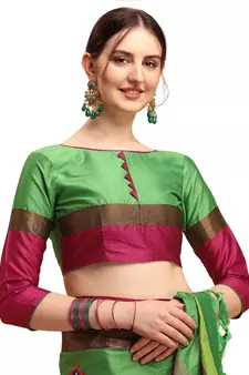Green embroidered cotton silk saree with blouse