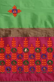 Green embroidered cotton silk saree with blouse