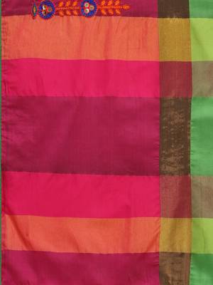Green embroidered cotton silk saree with blouse 5