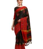 Black embroidered cotton silk saree with blouse