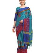 Light blue embroidered cotton silk saree with blouse