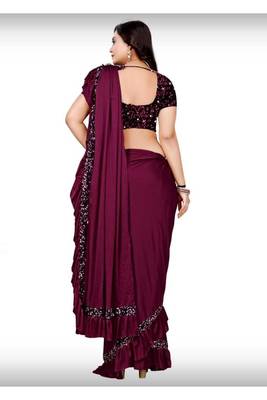 Purple plain lycra saree with blouse 4