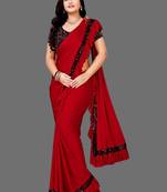 Red plain lycra saree with blouse