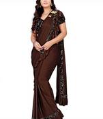 Brown plain lycra saree with blouse