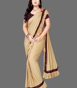 Beige plain lycra saree with blouse