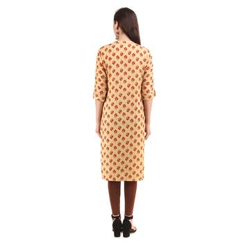 Beige printed rayon long-kurtis 2