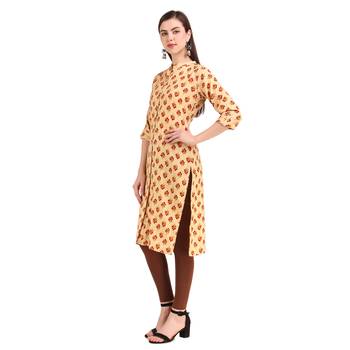 Beige printed rayon long-kurtis 4