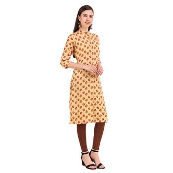 Beige printed rayon long-kurtis 5