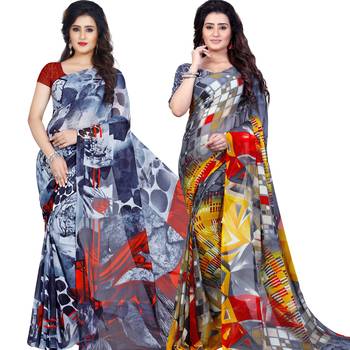 multicolor Georgette Printed Daily Wear Saree With Blouse (Pack of 2) 1