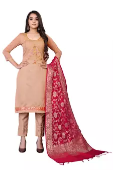 Beige jacquard faux chanderi salwar