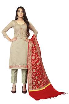 Light-grey jacquard faux chanderi salwar