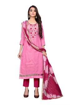 Light-pink hand embroidery cotton poly salwar