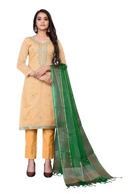 Light-peach hand embroidery faux chanderi salwar 1
