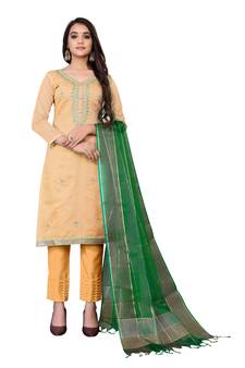 Light-peach hand embroidery faux chanderi salwar