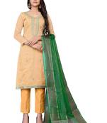 Light-peach hand embroidery faux chanderi salwar