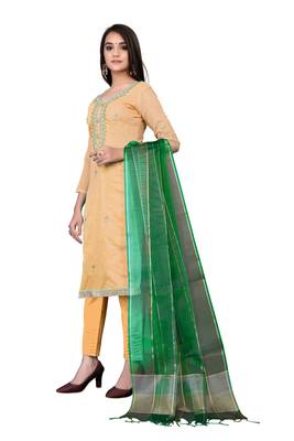 Light-peach hand embroidery faux chanderi salwar 4