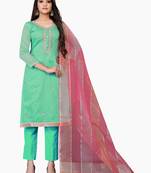 Sea-green hand embroidery faux chanderi salwar