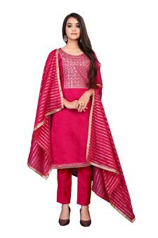 Pink hand embroidery faux chanderi salwar