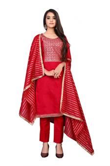 Red hand embroidery faux chanderi salwar