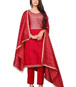 Red hand embroidery faux chanderi salwar