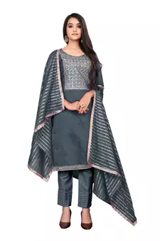 Grey hand embroidery faux chanderi salwar