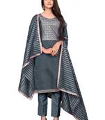 Grey hand embroidery faux chanderi salwar