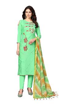 Light-green embroidered cotton poly salwar