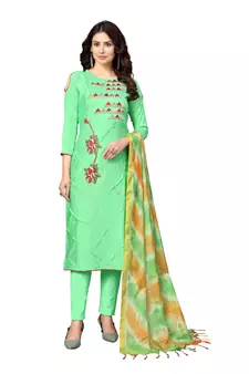 Light-green embroidered cotton poly salwar