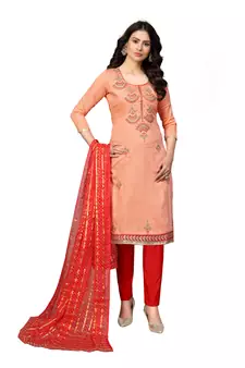 Peach hand embroidery cotton poly salwar