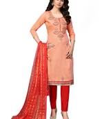 Peach hand embroidery cotton poly salwar