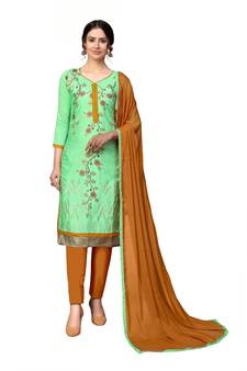 Light-green embroidered cotton poly salwar