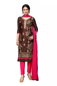 Brown embroidered cotton poly salwar
